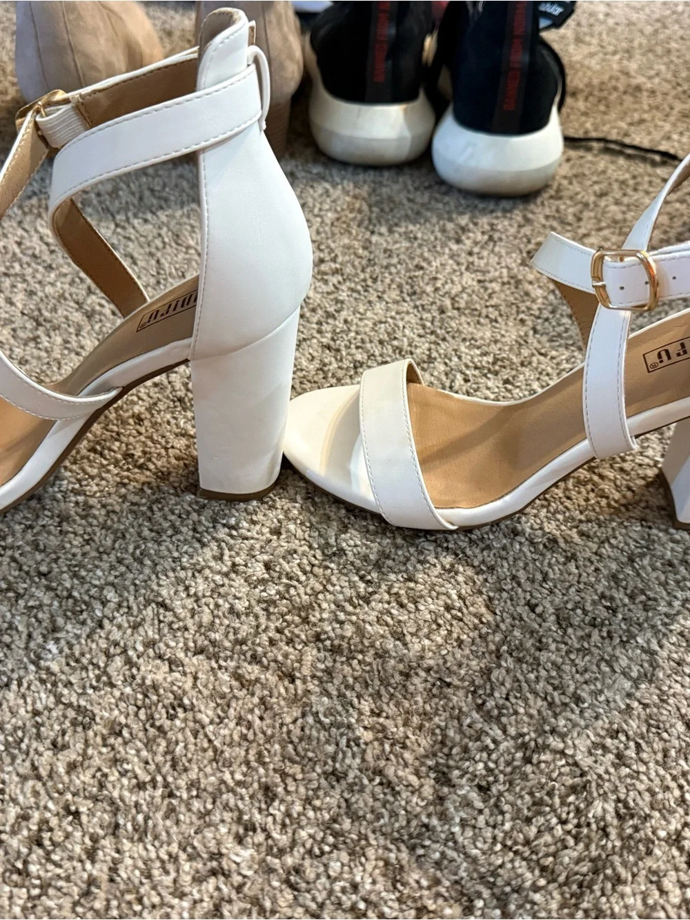 White Crisscross Block Heel Sandals